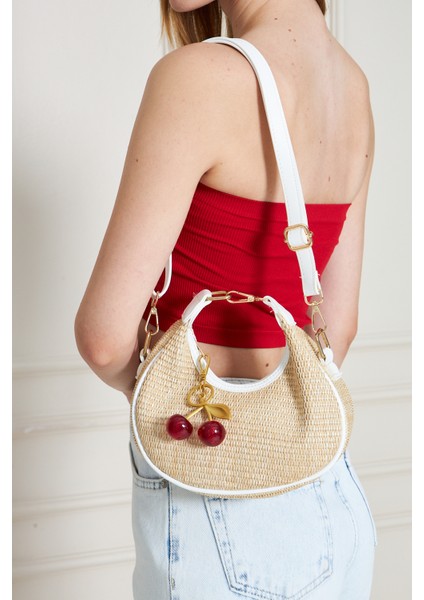 Mira Beyaz Orijinal Hasır Dokuma Charm Hediyeli Kadın El, Kol ve Omuz Çantası indirimleri