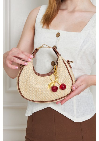 Mira Taba Orijinal Hasır Dokuma Charm Hediyeli Kadın El, Kol ve Omuz Çantası