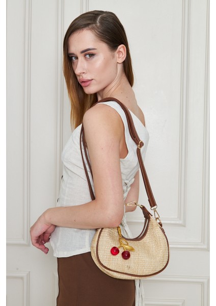 Mira Taba Orijinal Hasır Dokuma Charm Hediyeli Kadın El, Kol ve Omuz Çantası