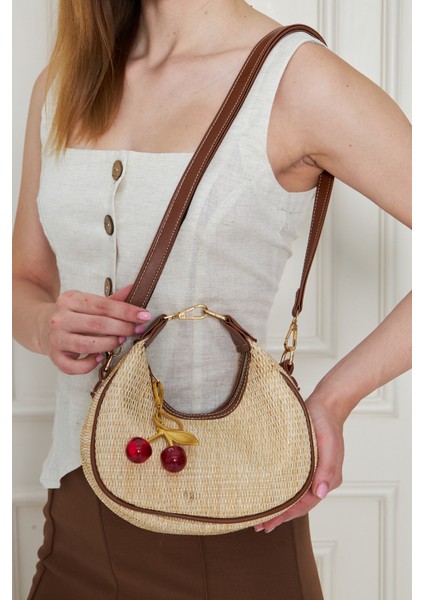 Mira Taba Orijinal Hasır Dokuma Charm Hediyeli Kadın El, Kol ve Omuz Çantası