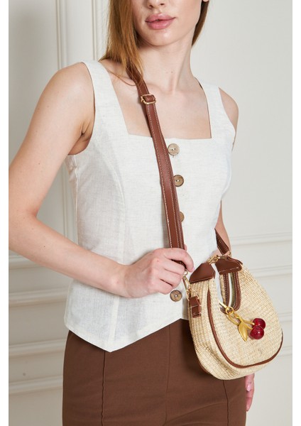 Mira Taba Orijinal Hasır Dokuma Charm Hediyeli Kadın El, Kol ve Omuz Çantası