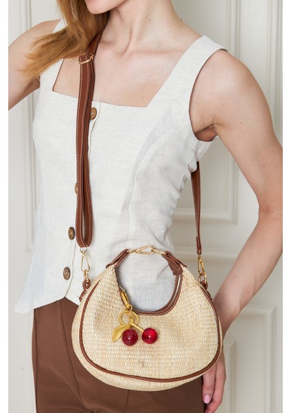 Mira Taba Orijinal Hasır Dokuma Charm Hediyeli Kadın El, Kol ve Omuz Çantası