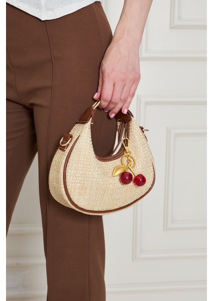 Mira Taba Orijinal Hasır Dokuma Charm Hediyeli Kadın El, Kol ve Omuz Çantası