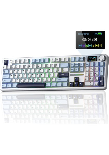 F108 Pro Ekranlı Mekanik Klavye Reaper Switch Rgb Hot Swap 8000MAH Makrolu Oyuncu Klavyesi Mavi