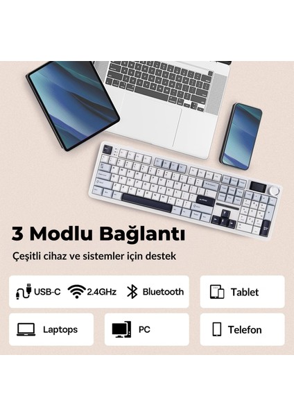 F108 Pro Ekranlı Mekanik Klavye Reaper Switch Rgb Hot Swap 8000MAH Makrolu Oyuncu Klavyesi Mavi fırsatları