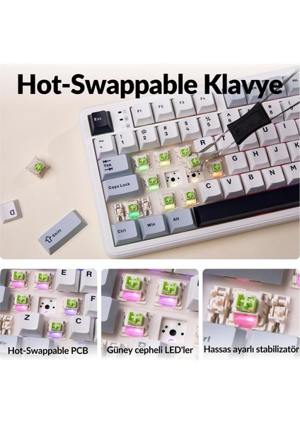 F108 Pro Ekranlı Mekanik Klavye Reaper Switch Rgb Hot Swap 8000MAH Makrolu Oyuncu Klavyesi Mavi indirimleri