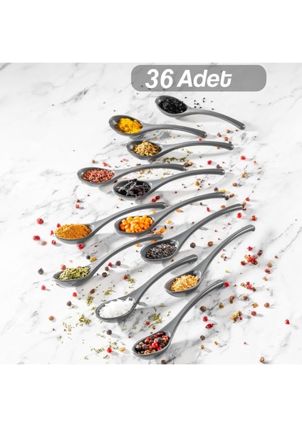 36 Adet Baharat Kaşığı - Şeker Reçel Baharatlık Kaşığı Antrasit