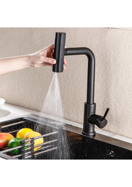 Şık Tasarım Siyah Renk 360 Derece Döner Başlıklı Mutfak Eviye Bataryası (Geniş Yüzeyli Yağmurlama Sprey Fonksiyonlu) fiyatları