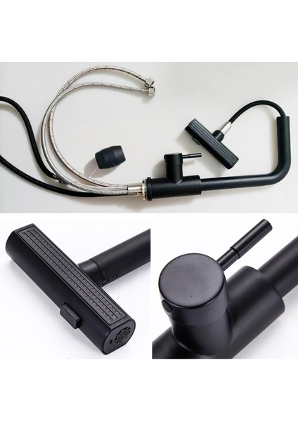 Şık Tasarım Siyah Renk 360 Derece Döner Başlıklı Mutfak Eviye Bataryası (Geniş Yüzeyli Yağmurlama Sprey Fonksiyonlu) fırsatları