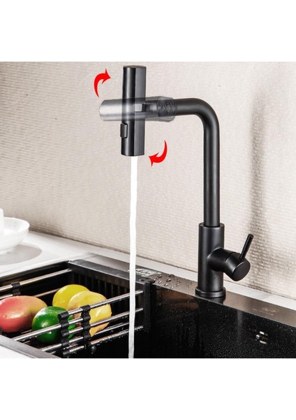 Şık Tasarım Siyah Renk 360 Derece Döner Başlıklı Mutfak Eviye Bataryası (Geniş Yüzeyli Yağmurlama Sprey Fonksiyonlu) indirimleri