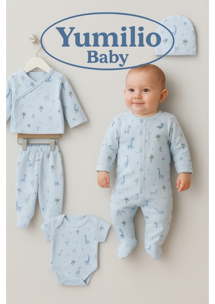 Sevimli Hayvanlar Desenli 10 Parça Kutulu Hastane Çıkışı Yenidoğan Zıbın Seti