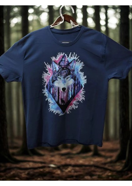 Mavi Kurt Bakılı Tişört