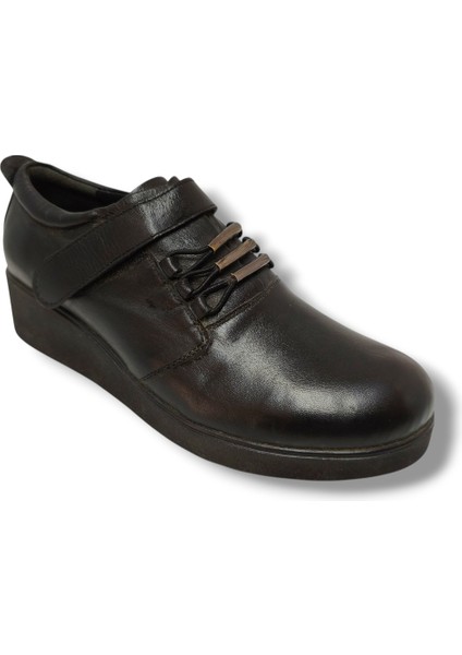 3114-20 Hakiki Deri Dolgu Topuk Cırtlı Kadın Ayakkabı