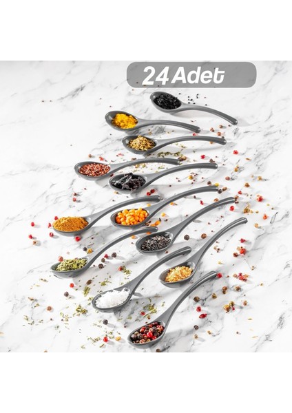 24 Adet Baharat Kaşığı - Baharatlık Şeker Reçel Kaşık Seti Antrasit