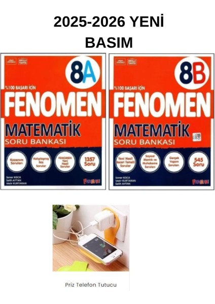 8A Matematik ve 8b Matematik Soru Bankası Seti 2025-2026 Priz Tutucu Hediye