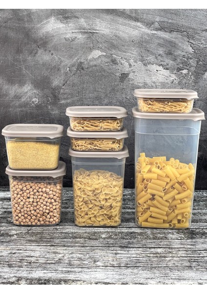 7 Li Plastik Vakum Kapaklı Saklama Kabı Erzak Bakliyat Kavanoz Peggy Set 400-800-1150-1500-3200 ml