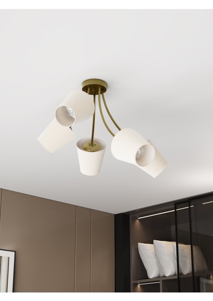 Allegra Modern Eskitme Metal Beyaz Kumaş Şapkalı 5'li Avize | Modern Salon Aydınlatması fiyatları