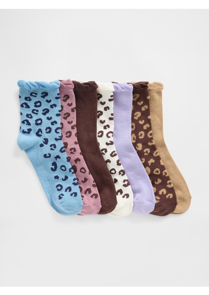 Kız Çocuk Çok Renkli Volanlı Crew Çorap (7'li)