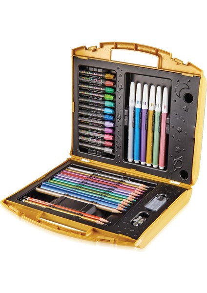Metalik Boyama Çantası 12 Adet Üçgen Boya Kalemi ve 12 Adet Pastel Boya modelleri