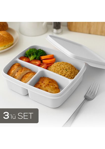 3'lü Set Bölmeli Kare Saklama Kabı Gri