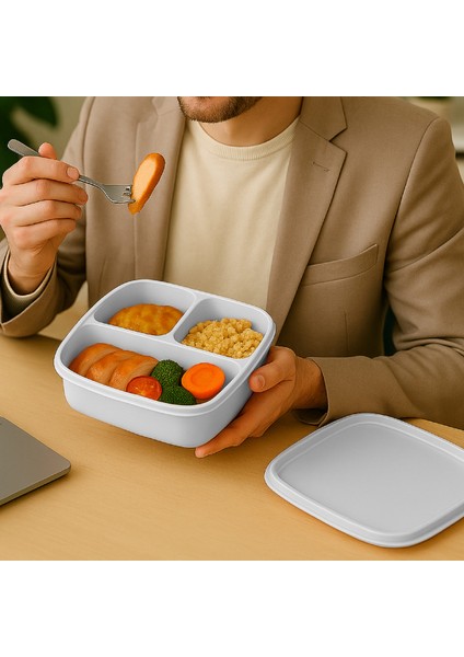 3'lü Set Bölmeli Kare Saklama Kabı Gri indirimleri