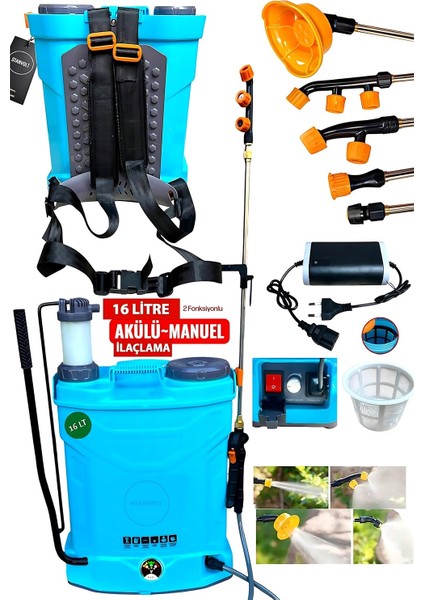 16 Lt Şarjlı Akülü ve Manuel Kullanımlı Sırt Ilaçlama Pompası Makinası
