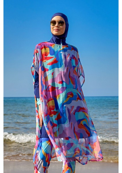 Tropikal Desenli Renkli Pareo Kimono – P2505