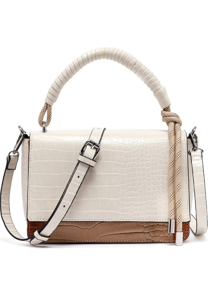 Kadın Bej Uzun Askılı Kroko Desenli Çapraz Çanta 25ABD2706E3