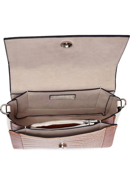 Kadın Bej Uzun Askılı Kroko Desenli Çapraz Çanta 25ABD2706E3