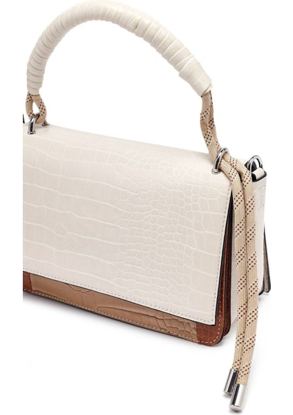 Kadın Bej Uzun Askılı Kroko Desenli Çapraz Çanta 25ABD2706E3
