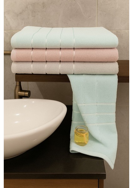 Line 3’lü Banyo Havlu Seti – 100X150 cm %100 Pamuk, Yumuşak Dokulu,çizgili Desenli