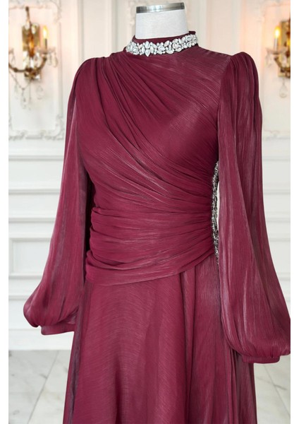 Nergis Abiye Elbise Bordo modelleri