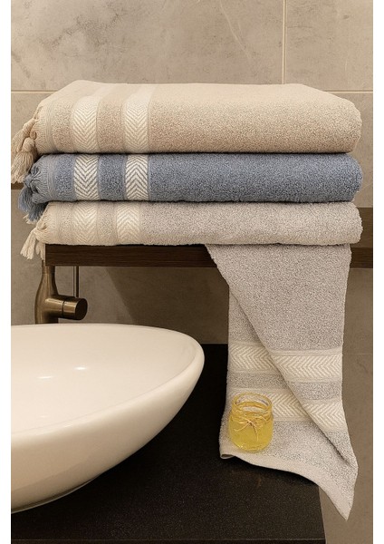 Lora 3’lü Banyo Havlu Seti – 100X150 cm %100 Pamuk, Yumuşak Dokulu,örgü Saçak