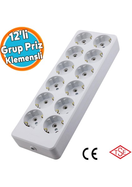 Grup Priz Klemensli 12'li Fiş Priz Topraklı Çoklu Grup Priz Çoğaltıcı Onikili Kablosuz