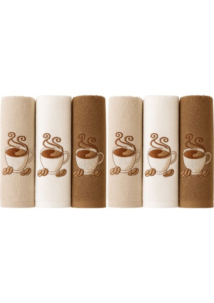6’lı Renkli Kahve Desenli Mutfak Havlusu Seti 30X50 Cm, Yumuşak ve Su Emici