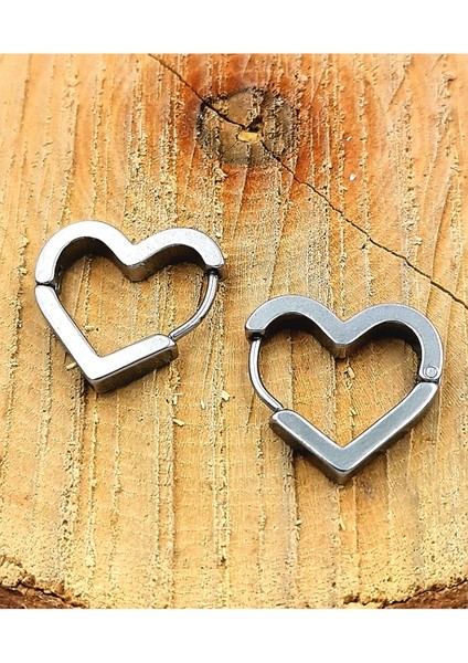 316 L Çelik Gümüş Renk Kalp Figürlü Halka Küpe