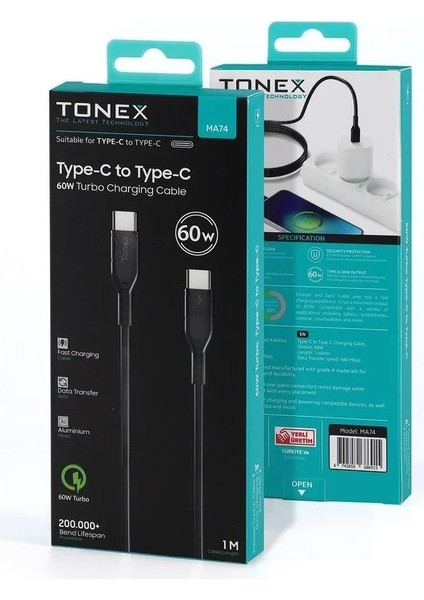 MA74 Type-C To Type-C 60W Pd Data Kablo Beyaz