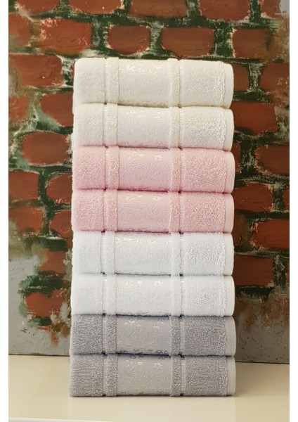 Camellia Havlu 8'li Krem Pembe Beyaz Gri