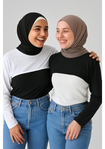 Mırach Sıfır Yaka Boyunluklu Kolluk Seti Siyah‑beyaz – Konforlu & Çok Yönlü fiyatları