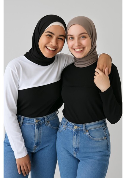 Mırach Sıfır Yaka Boyunluklu Kolluk Seti Siyah‑beyaz – Konforlu & Çok Yönlü modelleri