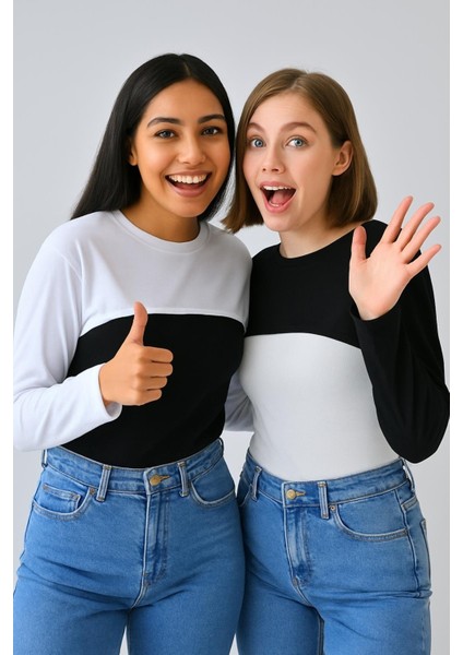 Mırach Sıfır Yaka Boyunluklu Kolluk Seti Siyah‑beyaz – Konforlu & Çok Yönlü fırsatları