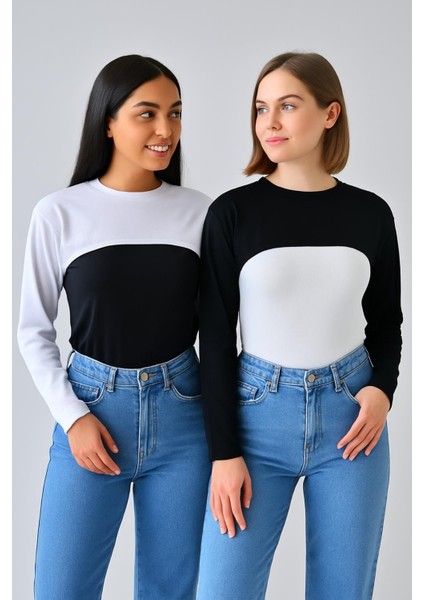 Mırach Sıfır Yaka Boyunluklu Kolluk Seti Siyah‑beyaz – Konforlu & Çok Yönlü indirimleri