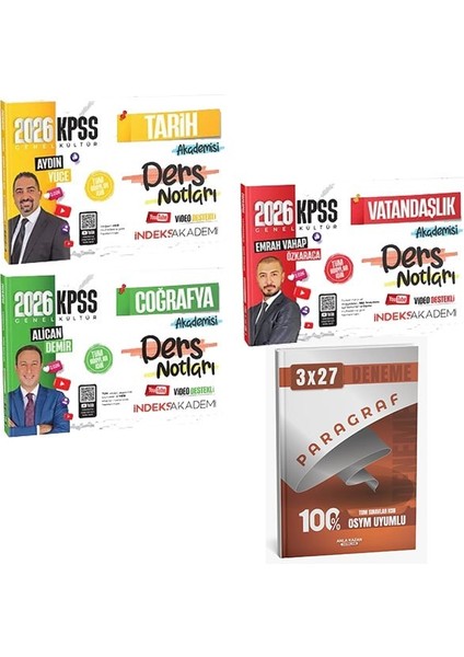 Indeks Akademi 2026 Kpss Tarih+Coğrafya+Vatandaşlık Akademisi Video Ders Notları 3 Lü Set+Anla Kazan Paragraf
