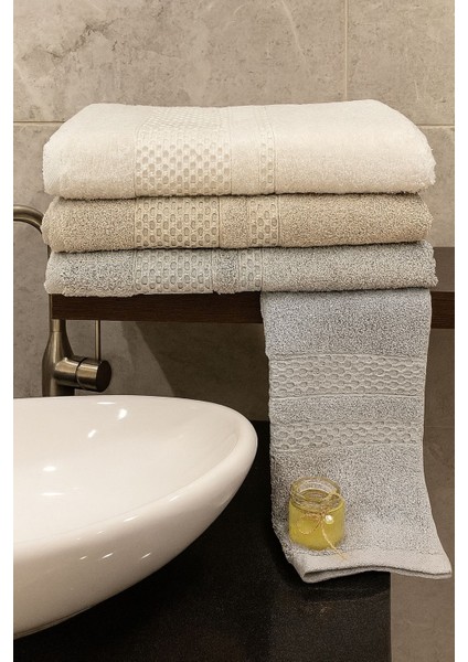 Waffle 3’lü Banyo Havlusu Seti – 3 Adet 100X150 Cm, %100 Pamuk, Yumuşak Dokulu, Örgü Desenli Havlu