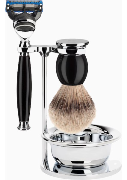 Sophist 4 Parçalı Silvertip Tıraş Seti, Siyah Saplı, Gillette® Fusion® Uyumlu