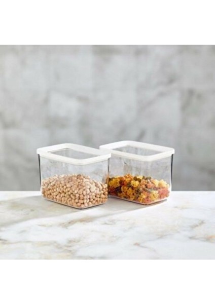 Dikdörtgen Saklama Kabı 1400 Ml, 2'li Set, Beyaz, Pratik ve Şık Tasarım
