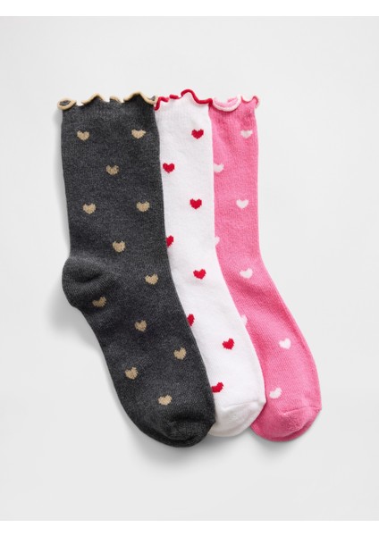 Kız Çocuk Beyaz Baskılı Crew Çoraplar (3’lü)