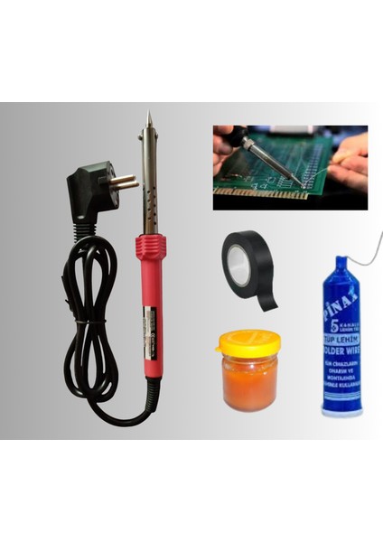 4'lü Lehim Makinesı Seti 60W Havya Kalemi Tel Lehim Pastası Elektrik Bandı