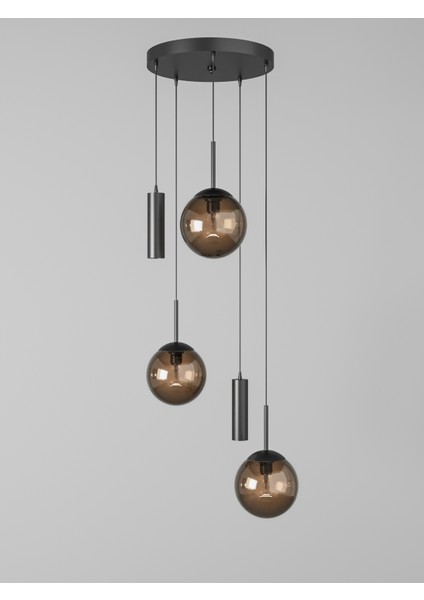 Vienna Modern Siyah Metal Gövdeli 5'li Sarkıt Avize - 3 Bal Cam Küre 2 LED Spot, E27 DUY-G10 Duy fırsatları
