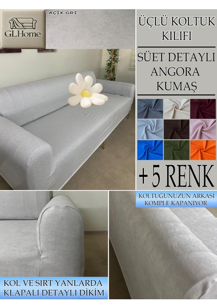 Süet Detaylı Angora Kumaş 3lü Komple Giydirme Kanepe & Çekyat, Bohem, Porto, Vb. Model Koltuk Kilifi
